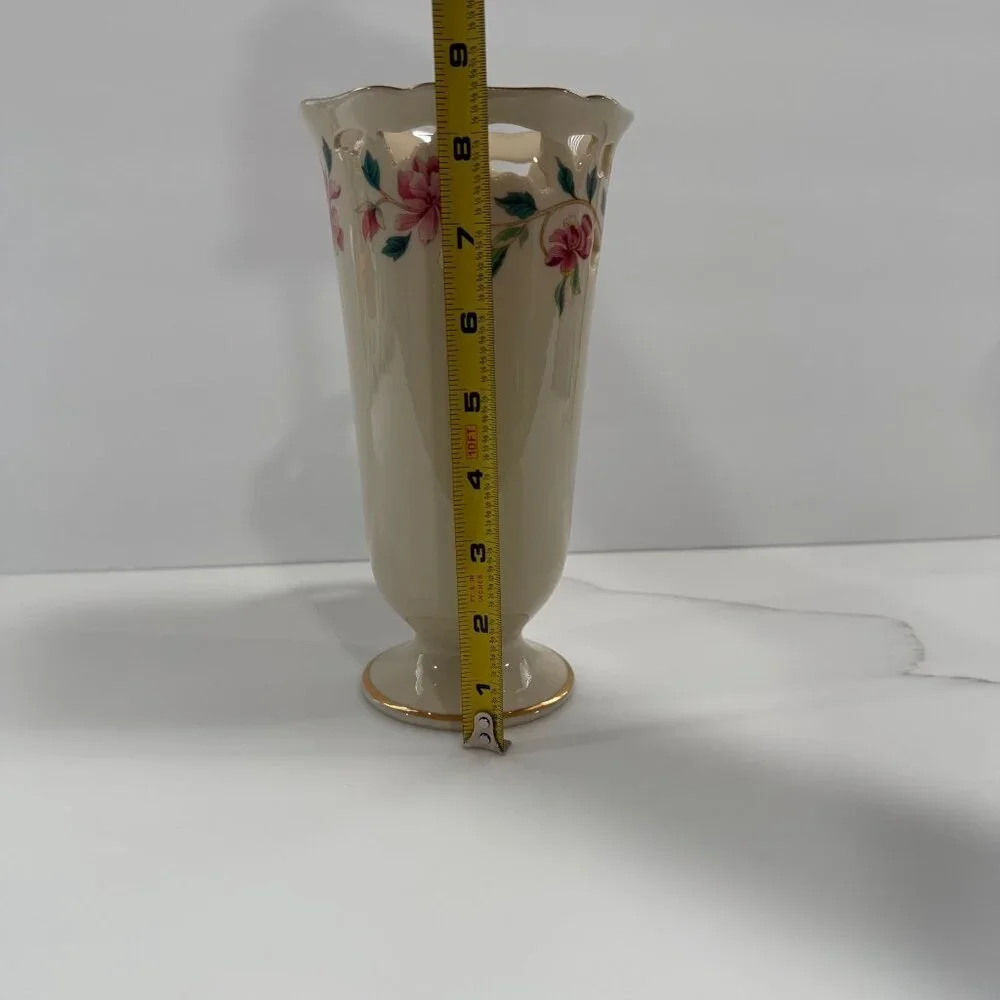 Vintage USA Lenox Barrington Pierced Footed Vase Porcelain Floral Gold‎ Trim